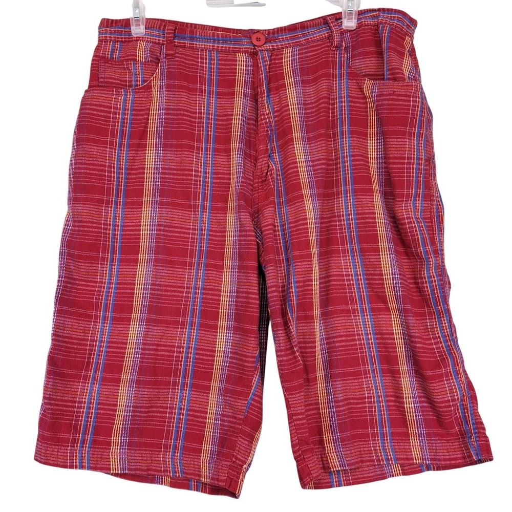 Evolution in Design Red Plaid Chino Shorts Mens 39x13.5 Cotton Woven Grunge Surf